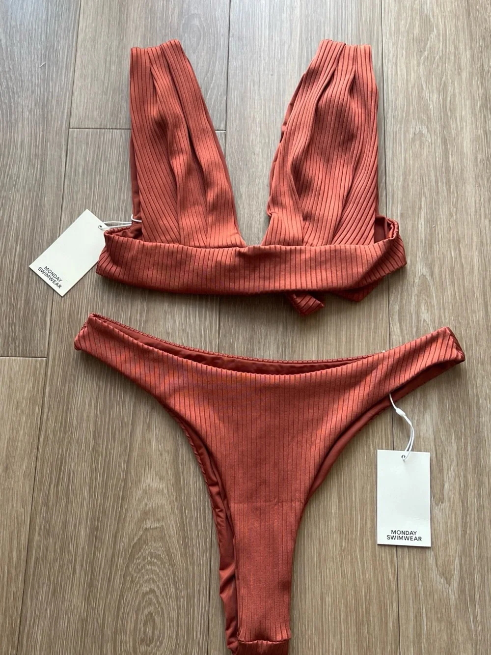 Monday Swimwear Ribbed Burnt Orange copper Two-Piece Bikini Size M/L